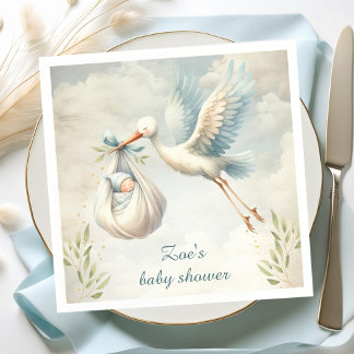 Serviette En Papier Baby shower Vintage Little Bundle Blue Stork