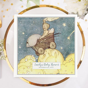 Serviette En Papier Baby shower vintage Lune et étoiles