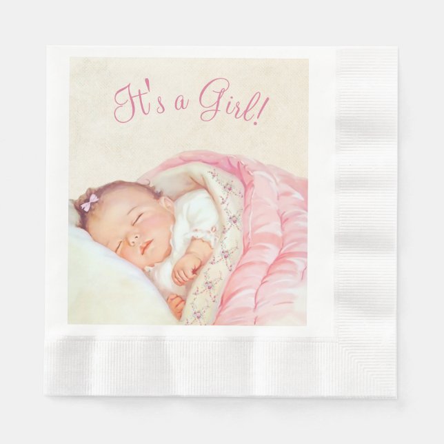 Serviette En Papier Baby shower Vintage rose Filles (Devant)