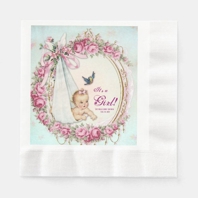 Serviette En Papier Baby-Shower Vintage Shabby (Devant)