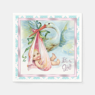 Serviette En Papier Baby shower vintage Stork
