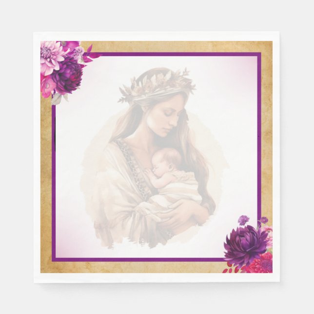 Serviette En Papier Baby shower violet Boho (Devant)