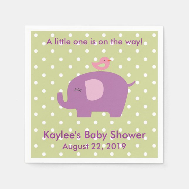 Serviette En Papier Baby shower Violet Eléphant Polka Dot Napkins (Devant)