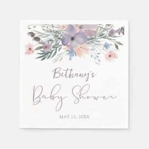Serviette En Papier Baby shower violet Fleur sauvage