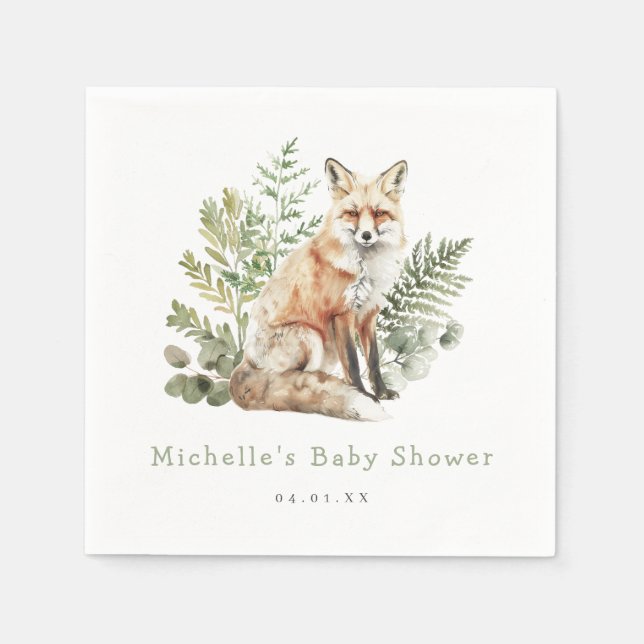 Serviette En Papier Baby shower Watercolor Woodland Fox (Devant)