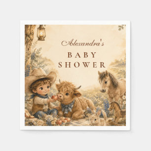Serviette En Papier Baby Shower Western Boho Garçon Intemporel