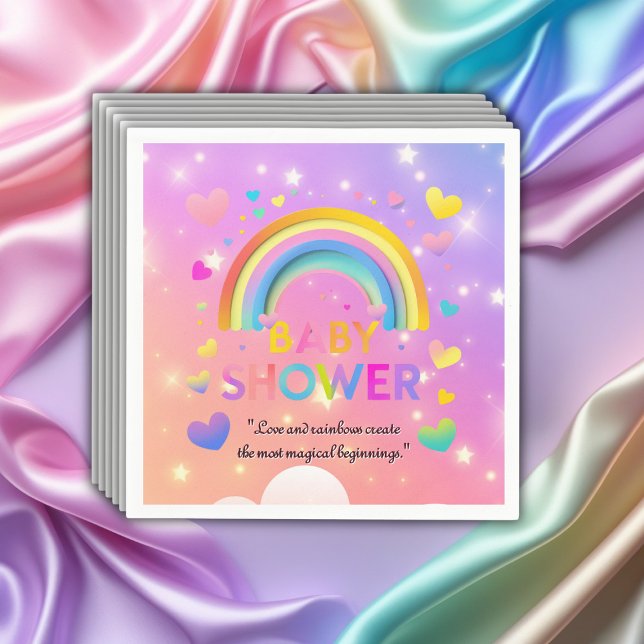Serviette En Papier Baby shower Whimsical Hearts & Rainbows (Créateur téléchargé)