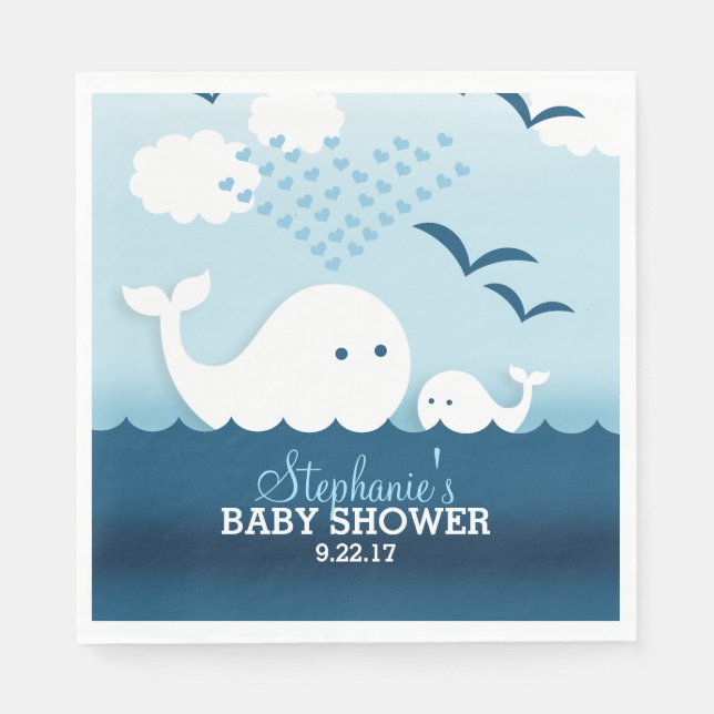 Serviette En Papier Baby shower Whimsical Whales (garçon) (Devant)