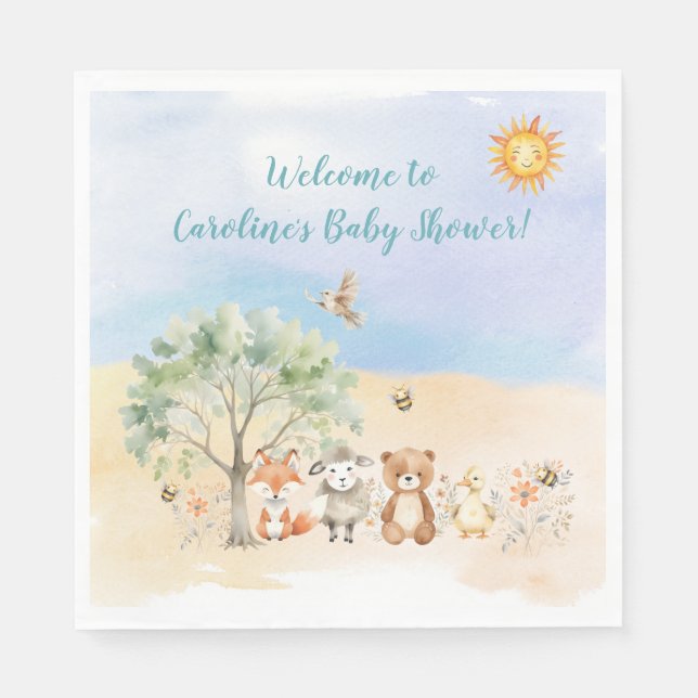 Serviette En Papier Baby shower Whimsical Wildlife Animaux (Devant)