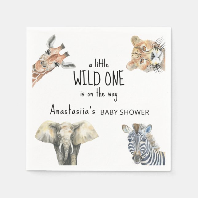 Serviette En Papier Baby shower Wild One Safari Animaux (Devant)