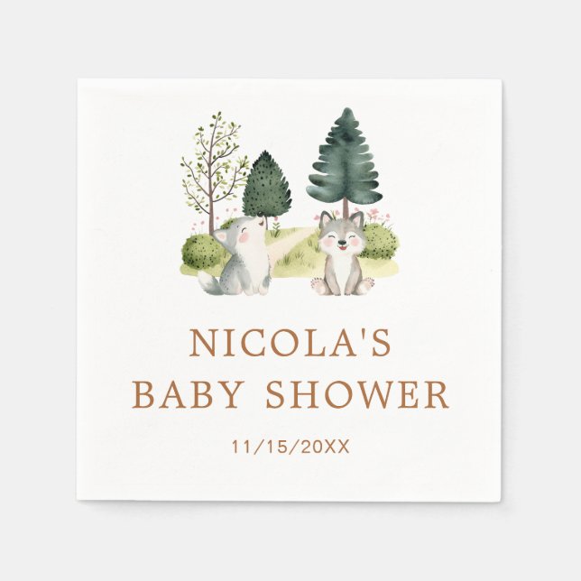 Serviette En Papier Baby shower Wolf Woodland (Devant)