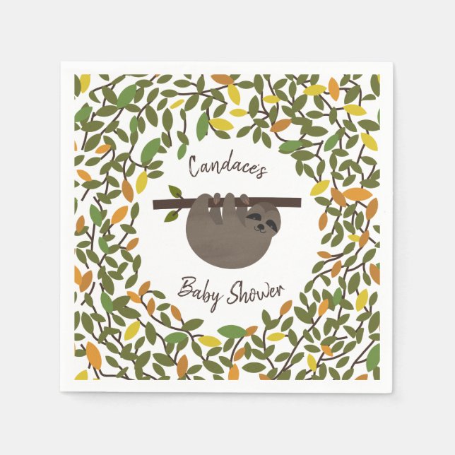 Serviette En Papier Baby Sloth Baby shower de verdure d'automne (Devant)