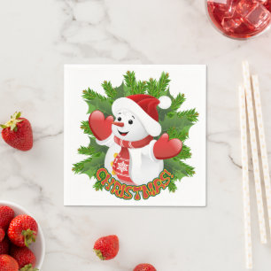 Serviette En Papier Baby Snowman avec ornement de flocons de neige en 