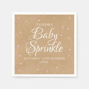 Serviette En Papier Baby sprinkle rustique kraft coeurs roses