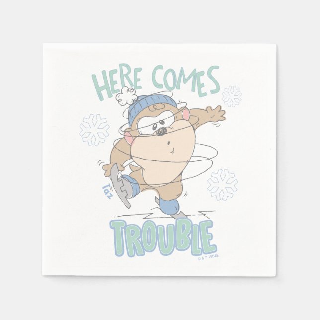 Serviette En Papier Baby TAZ™ - Patinage sur glace hivernal (Devant)