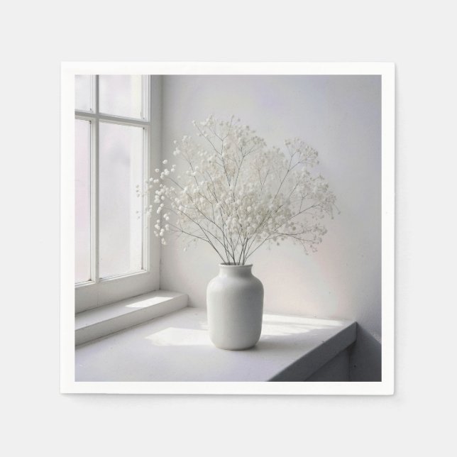 Serviette En Papier Baby's Breath Bouquet In White Vase (Devant)