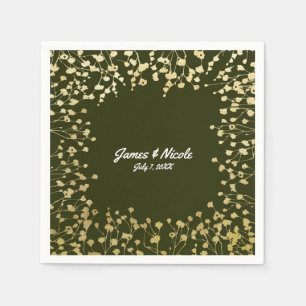 Serviette En Papier Baby's Breath doré Fleurs Rustique Vert Olive