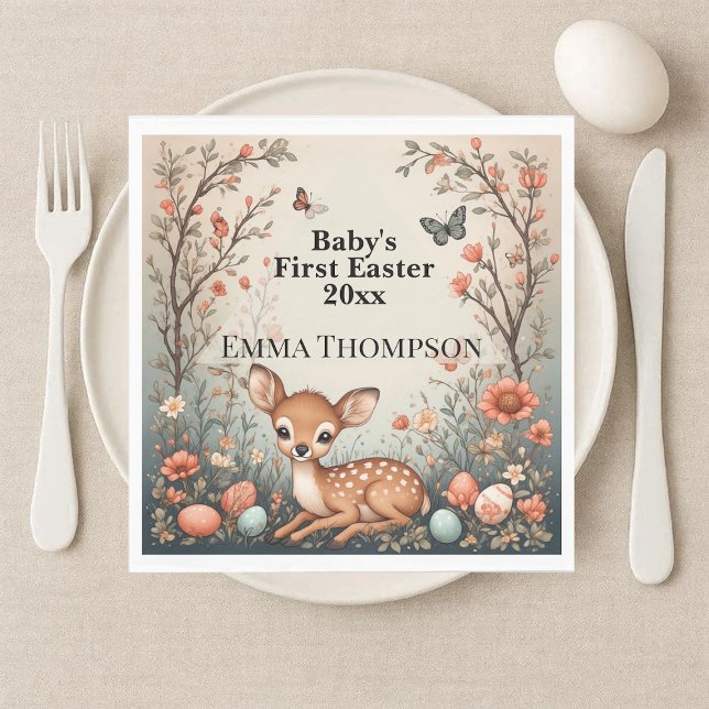 Serviette En Papier Baby's First Easter Woodland Animals Deer Spring  (Baby's First Easter Woodland Animals Deer Spring Napkins)
