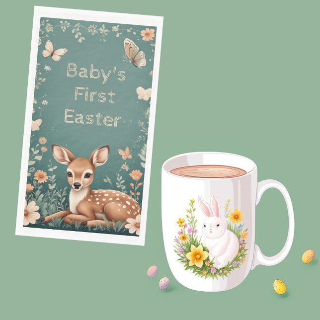 Serviette En Papier Baby's First Easter Woodland Animals Deer Spring  (Baby's First Easter Woodland Animals Deer Spring Paper Guest Towels)