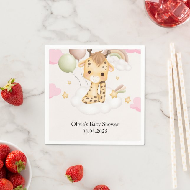 SERVIETTE EN PAPIER BABYSHOWER GIRAFFE ROSE BÉBÉ  (En situation)