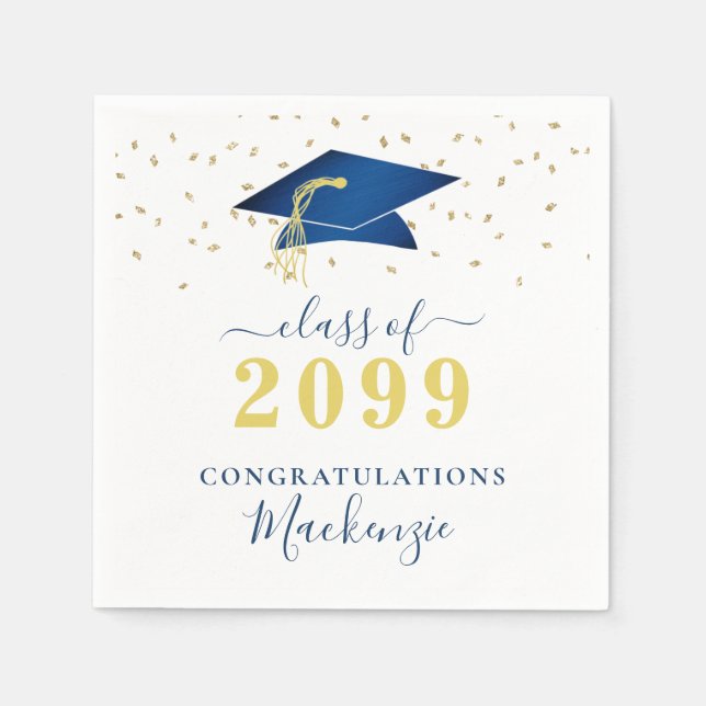 Serviette En Papier Bac Bleu Gold Confetti Script (Devant)