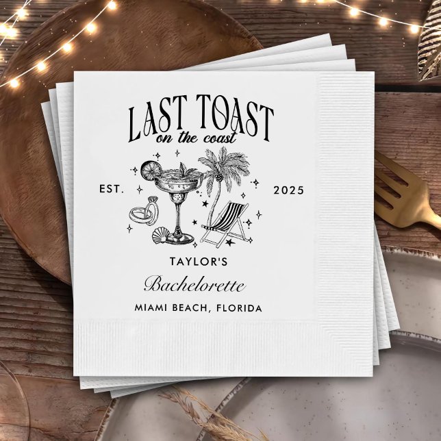 Serviette En Papier Bachelorette côtière moderne Cocktail Party Noir (Créateur téléchargé)