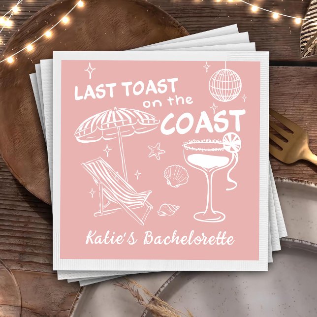 Serviette En Papier Bachelorette dernière Toast Coast rose manuscrite (Créateur téléchargé)