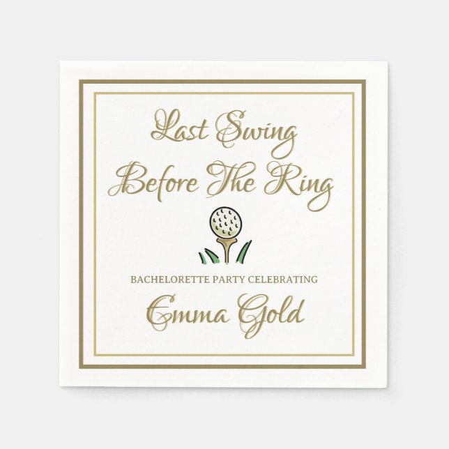 Serviette En Papier Bachelorette Fête des mariées Golf Gold & White (Devant)