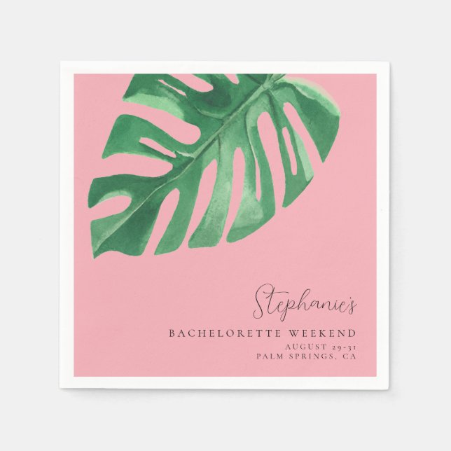 Serviette En Papier Bachelorette vert et rose Tropical Monstera (Devant)
