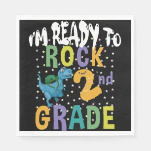 Serviette En Papier Back to School I'm Ready To Rock 2nd Grade Dino