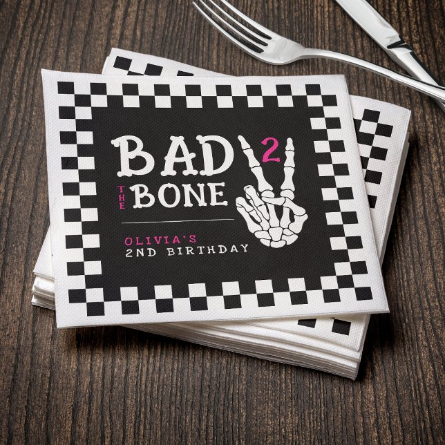 Serviette En Papier Bad 2 the Bone Skeleton Pink 2nd Birthday Party (Bad 2 the Bone Skeleton Pink 2nd Birthday Party Napkins
)