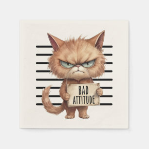 Serviette En Papier Bad Attitude Chat Mugshot - Drôle Feline Design