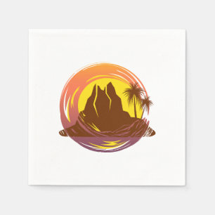 Serviette En Papier Badge avec paysage volcanique tropical et palmiers