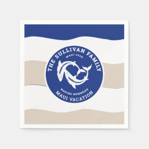 Serviette En Papier Badge de plage de la famille de requins du Vintage