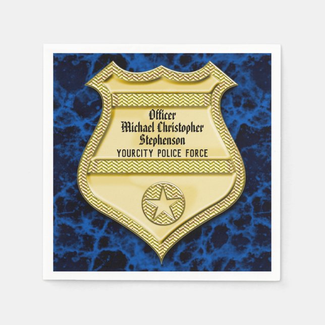 Serviette En Papier Badge Marbre Police Graduation/Retraite Party (Devant)