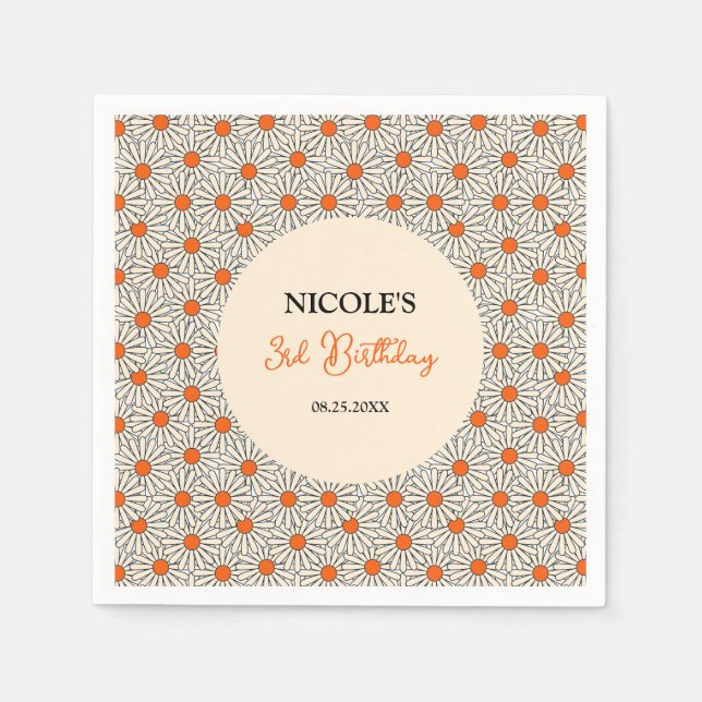 Serviette En Papier Badigeonnettes orange beige Arche florale Annivers (Devant)