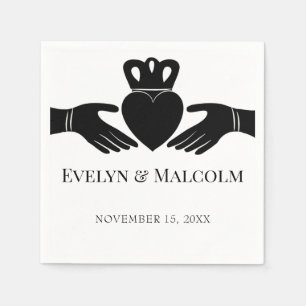 Serviette En Papier Bague de Claddagh irlandais Simple Mariage noir et