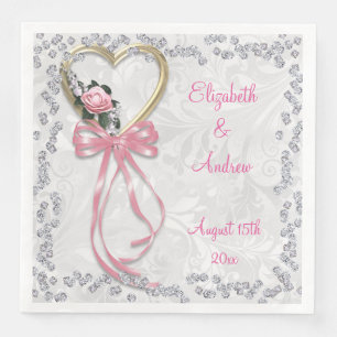 Serviette En Papier Bague de fiançailles Rose Romantique, Diamants & R