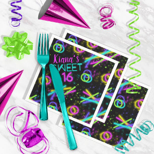 Serviette En Papier Baguette de Neon Glow Sweet 16 Nom ID760