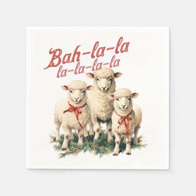 Serviette En Papier Bah La La Cute Retro Noël Moutons (Devant)