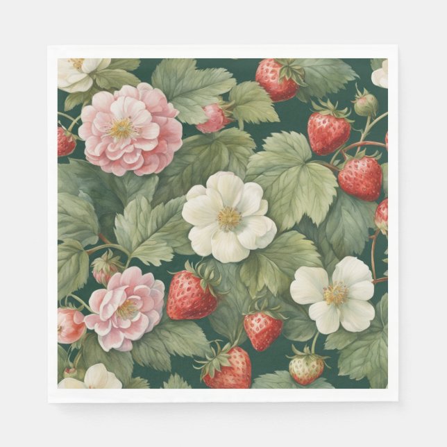 Serviette En Papier 'Baie Amoureuse' Fraise et Floral (Devant)