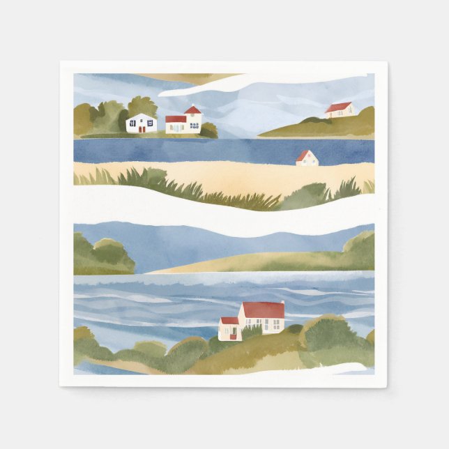 Serviette En Papier Baie de Cape Cod | Aquarelle de rivage océanique c (Devant)