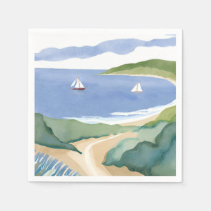 Serviette En Papier Baie de Narragansett Aquarelle de voilier côtier