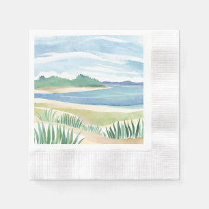 Serviette En Papier Baie d'herbe de plage   Mer côtière océanique à l'