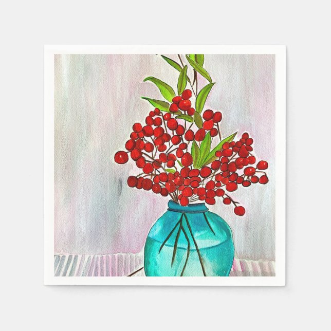 Serviette En Papier Baies d'eau Red Christmas Berries (Devant)