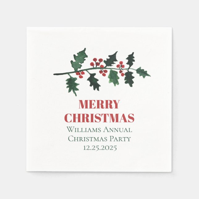 Serviette En Papier Baies Élégantes Noël Botanique Simple (Devant)
