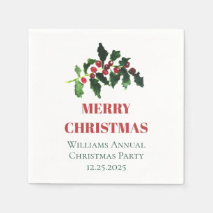 Serviette En Papier Baies Élégantes Noël Botanique Simple