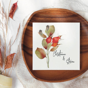 Serviette En Papier Baies rouges et aquarelle Feuille