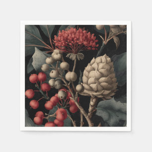 Serviette En Papier Baies rouges et capsules de graines exotiques sur
