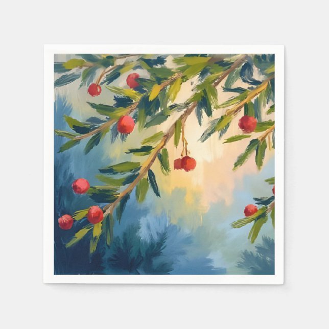 Serviette En Papier Baies & Verdure | Joyeux Noël (Devant)